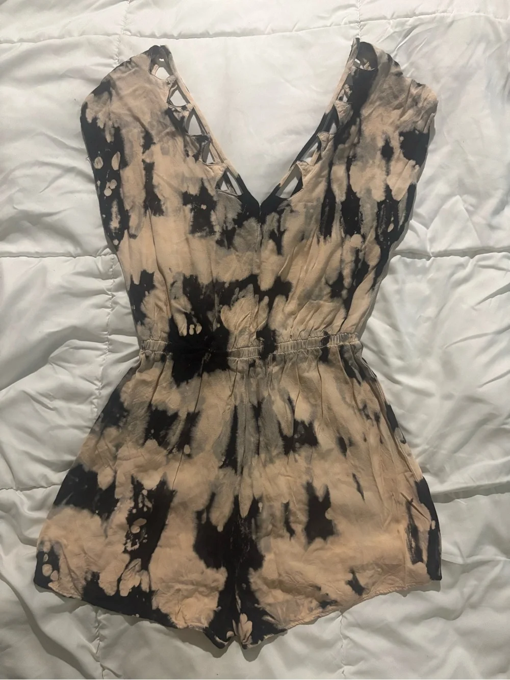 Ecote Black and Beige Tie-Dye Sleeveless Romper